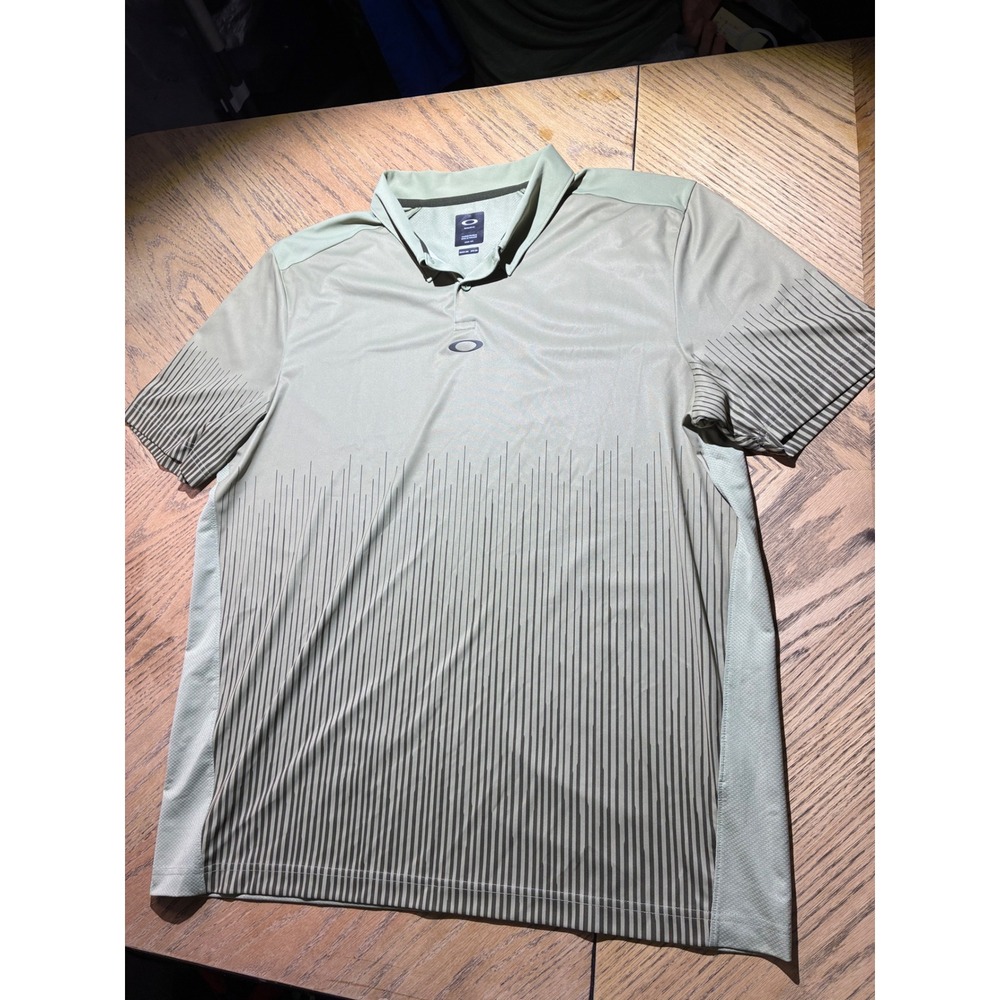 Oakley Mens 2XL Regular Fit Golf Polo Shirt Green Striped Performance 434408